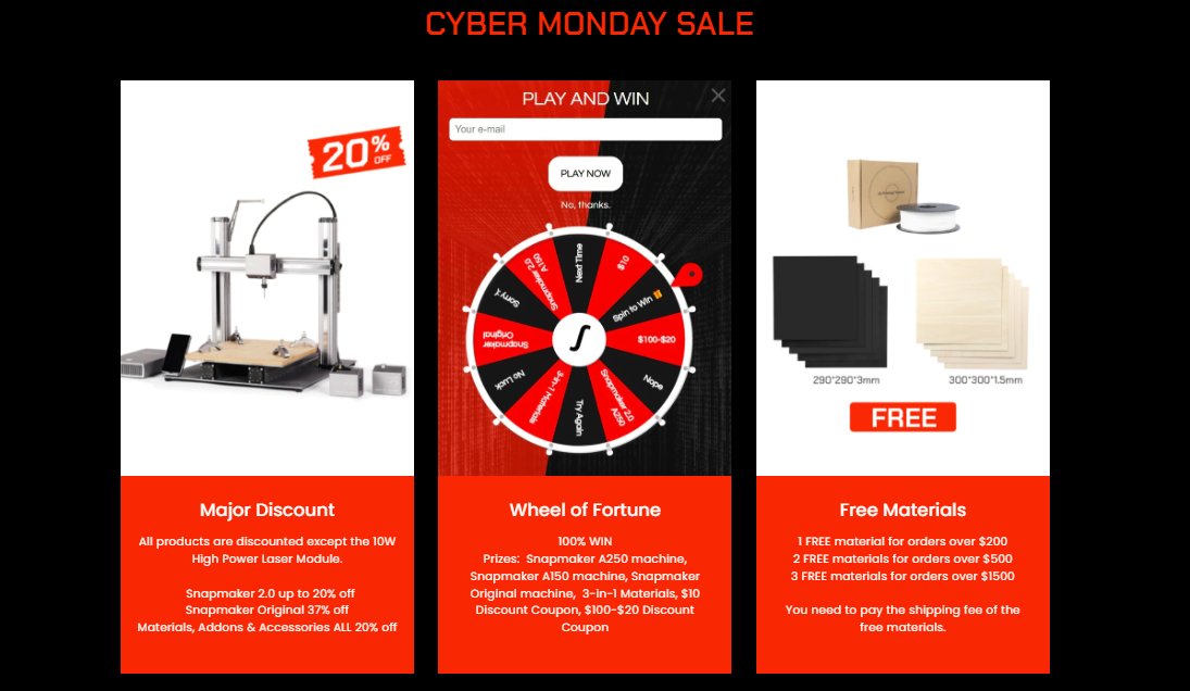 Snapmaker Cyber Monday 3D Printer Deals