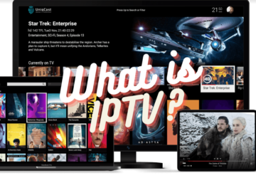 Image depicting multiple screens with IPTV platform and a question what is IPTV