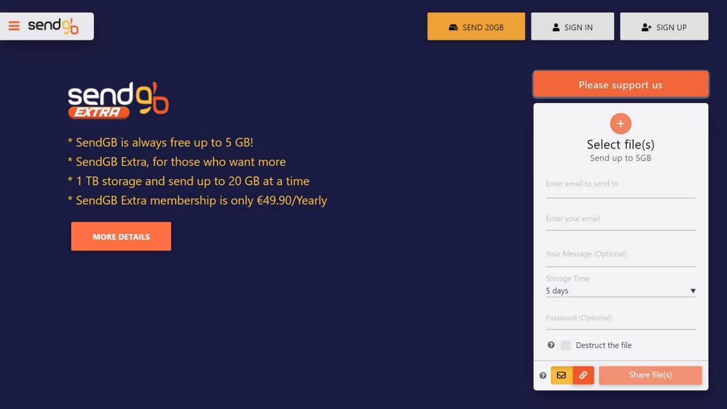 SendGB - Free file transfer