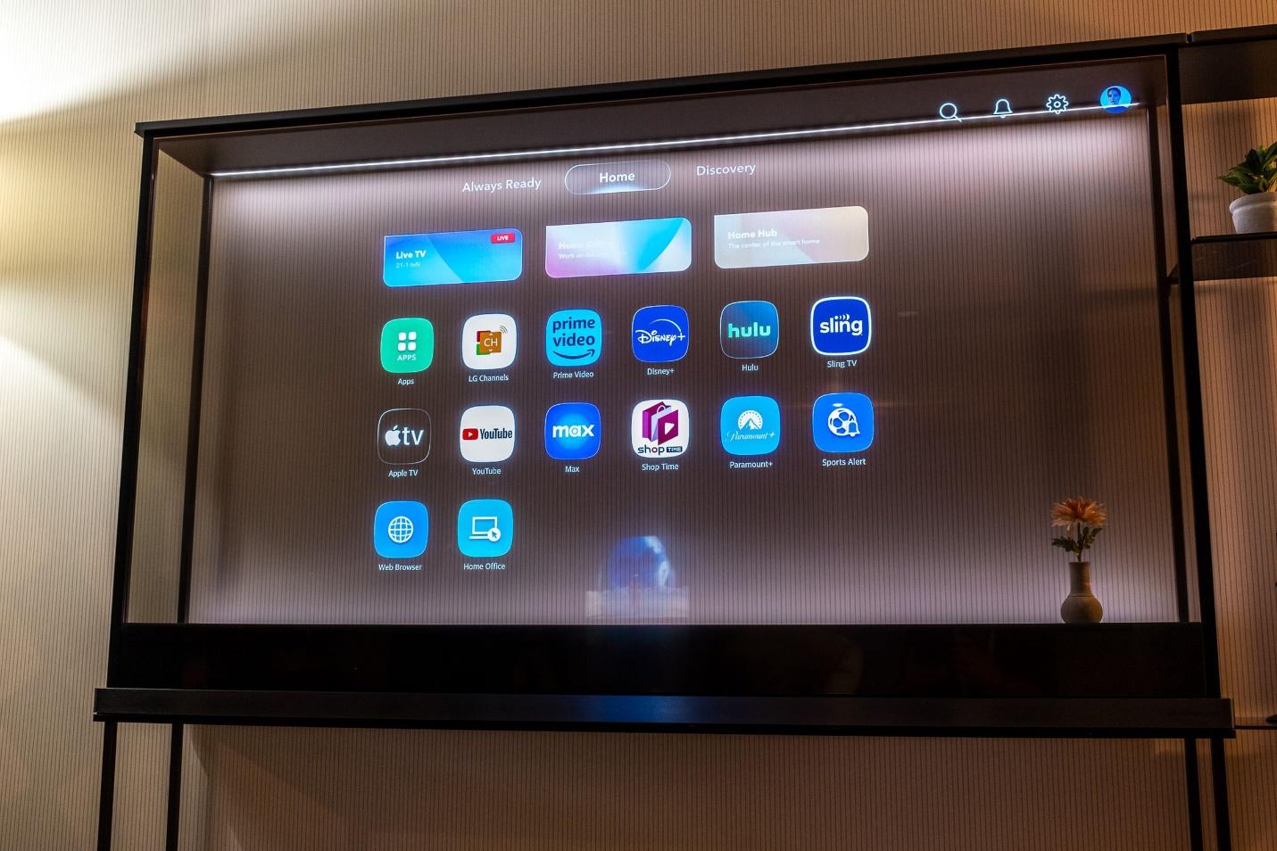 A photo of LG’s transparent OLED TV.