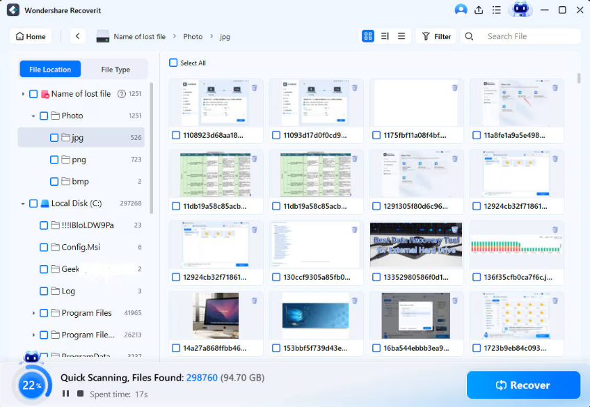 Scan deleted and formatted files on Windows using Recoverit