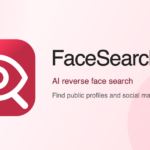Diagram explaining how reverse image search for faces works: face detection, encoding into a faceprint, and matching against public web images