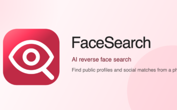 Diagram explaining how reverse image search for faces works: face detection, encoding into a faceprint, and matching against public web images