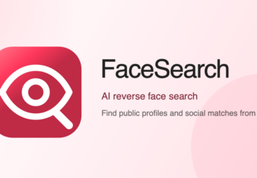 Diagram explaining how reverse image search for faces works: face detection, encoding into a faceprint, and matching against public web images