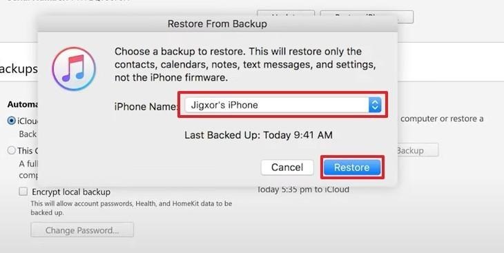 tap to restore backup