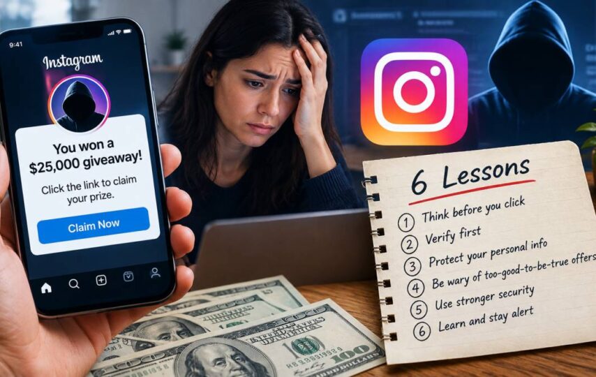 Create an img for article- The Six Lessons Hidden in a $25,000 Instagram Scam